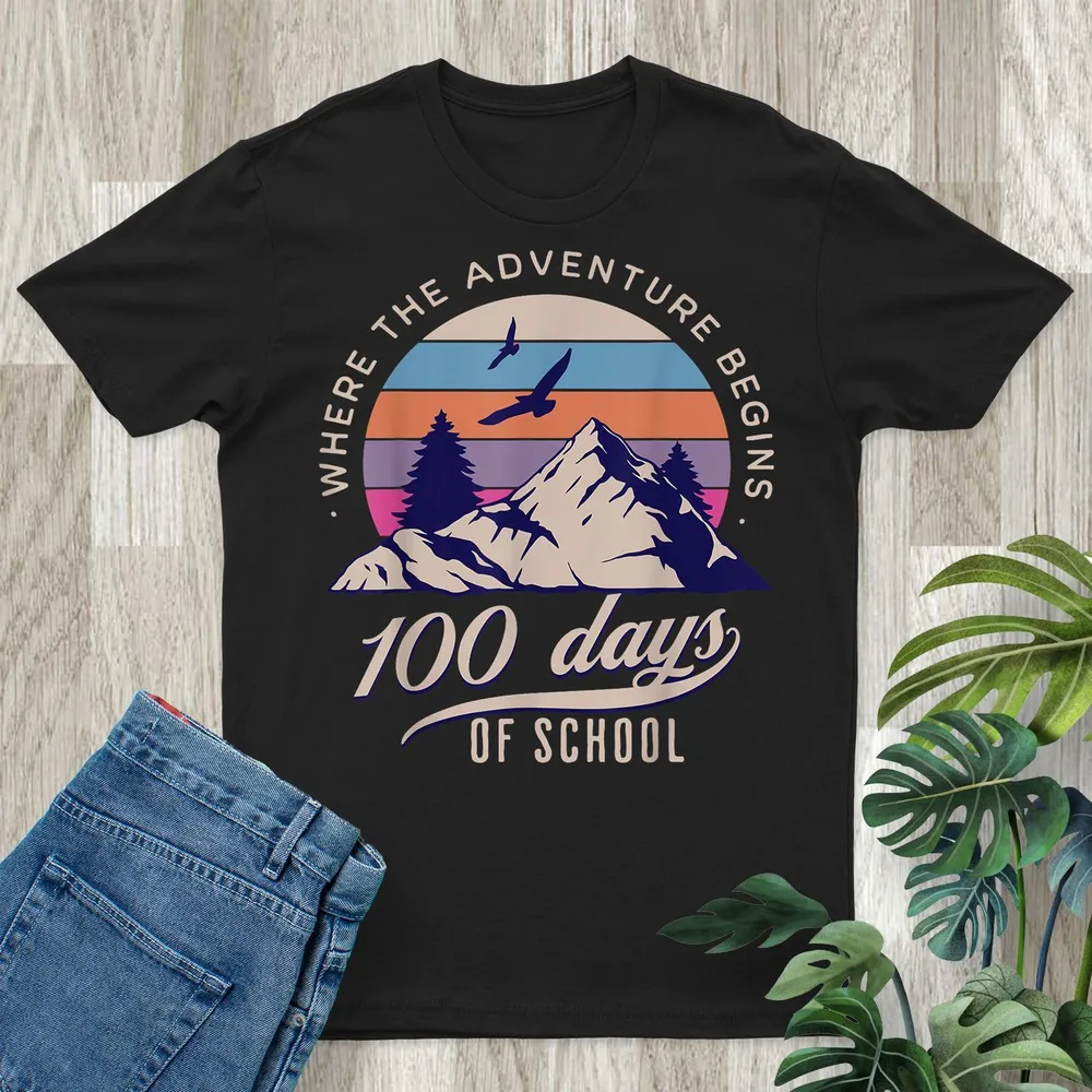 Retro Outdoors 100 Days Of School Teachers Boys Girls Kids Shirt