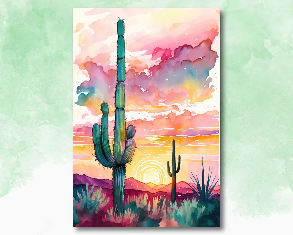 Sonoran Desert Sunset Watercolor Canvas