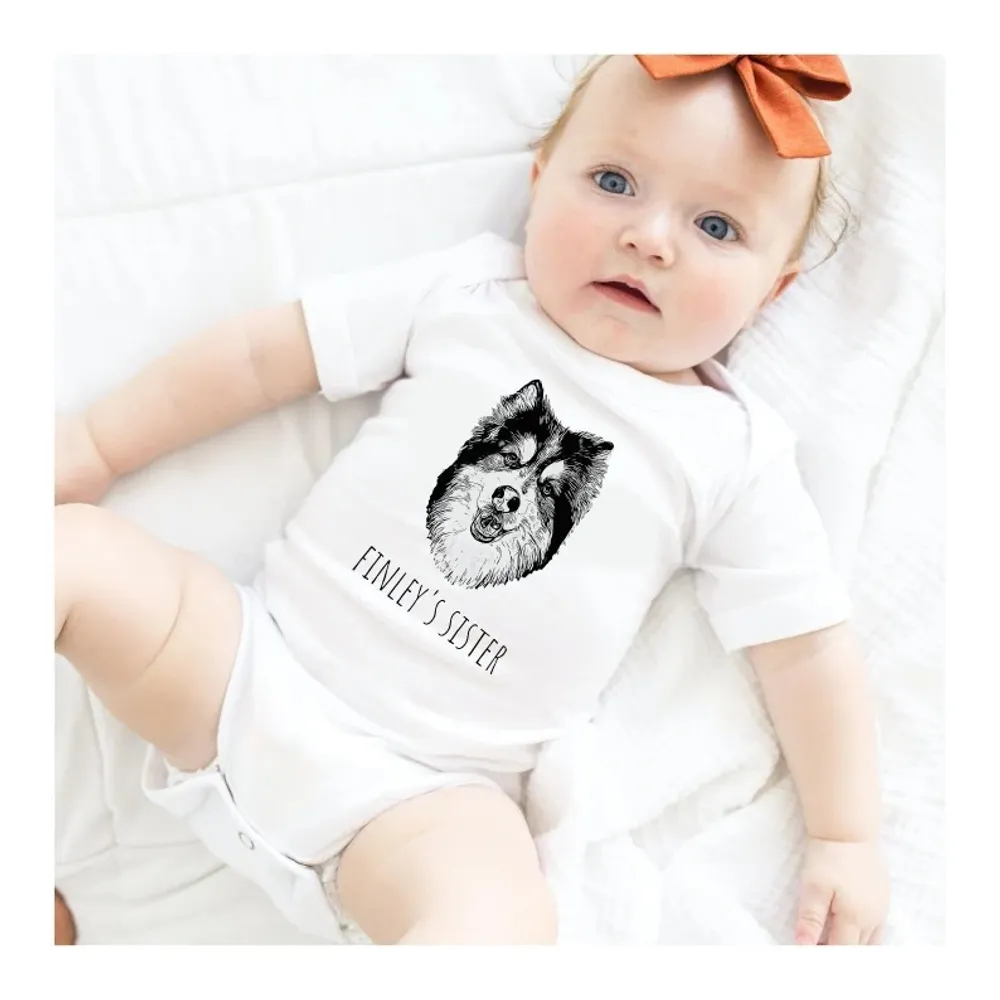 Custom Pet Portrait Drawing Baby Bodysuit