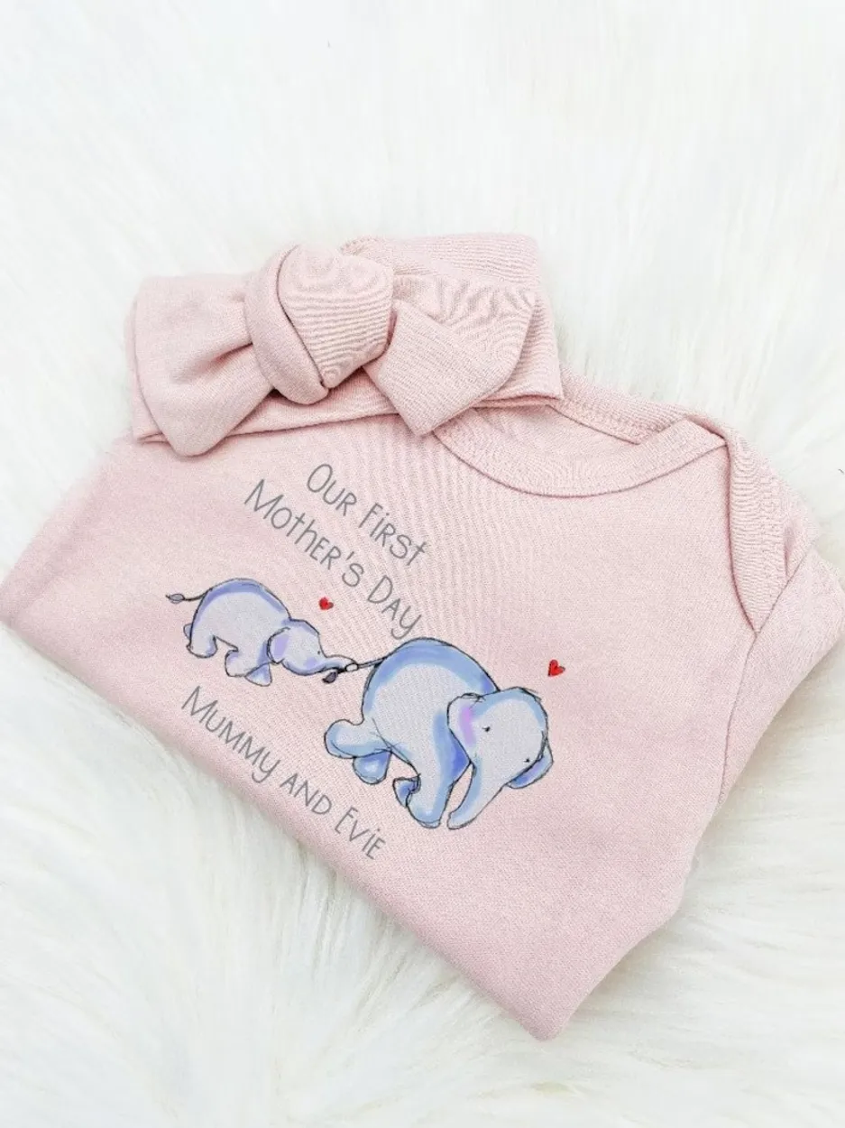 Custom Matching Our First Mother's Day Elephants Mother & Child