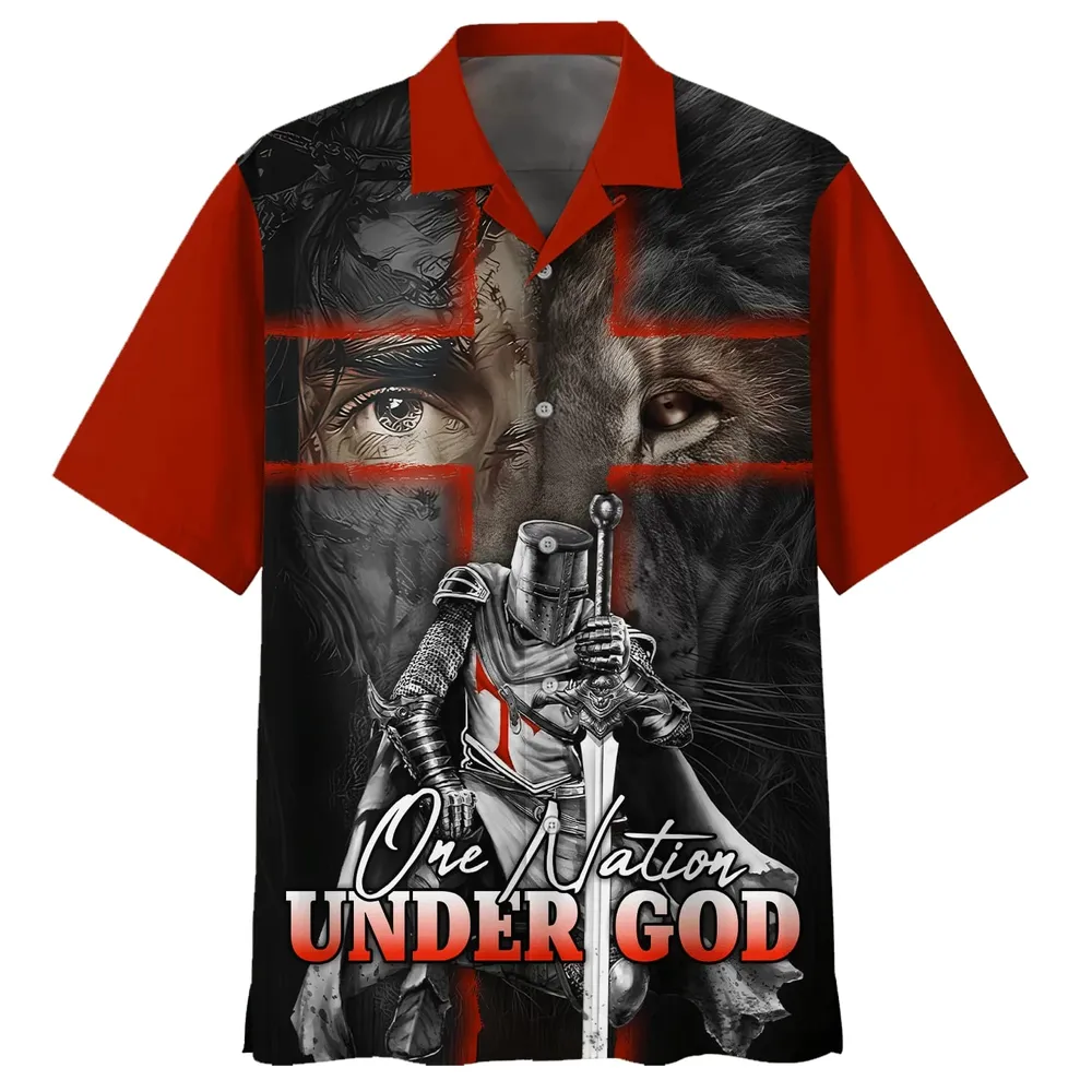 Lion And Warrior One Nation Under God Hawaiian Shirt - Best Hawaiian Shirts - Christian Hawaiian Shirt