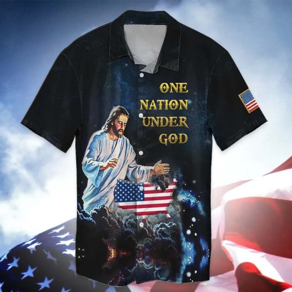 One Nation Under God American Jesus Hawaiian Shirt - Christian Hawaiian Shirts For Men & Women