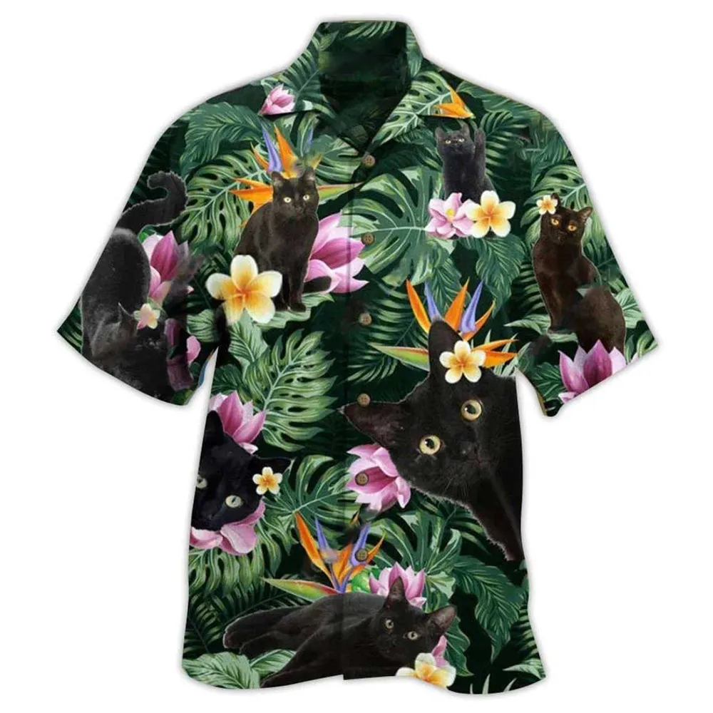 Black Cat Hawaiian Shirt For Summer, Best Colorful Cool Cat Hawaiian Shirts Outfit For Men Women, Friends, Team, Cat Lover