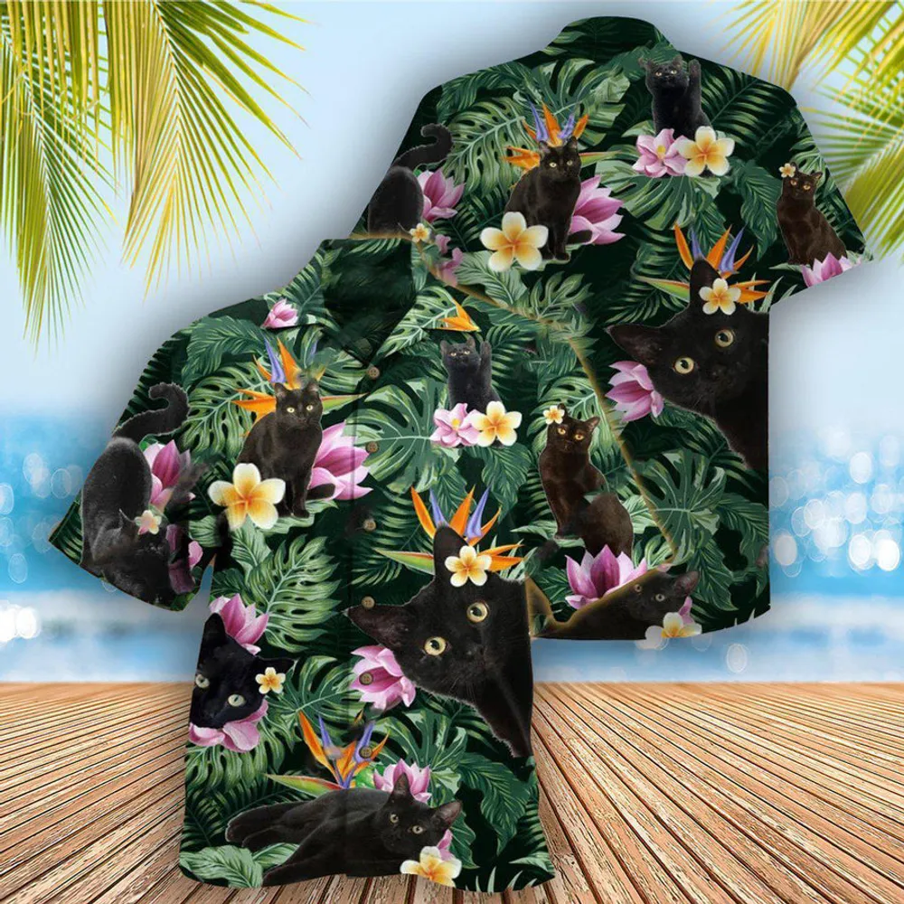 Black Cat Hawaiian Shirt For Summer, Best Colorful Cool Cat Hawaiian Shirts Outfit For Men Women, Friends, Team, Cat Lover