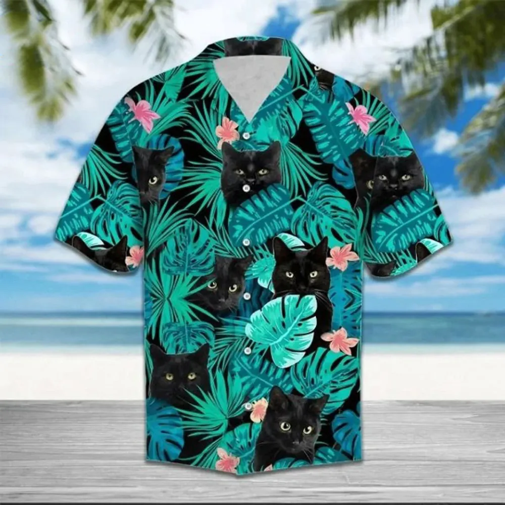 Black Cat Hawaiian Shirt, Hawaiian Shirt For Men - Perfect Gift For Cat Lovers, Husband, Boyfriend, Friend, Family