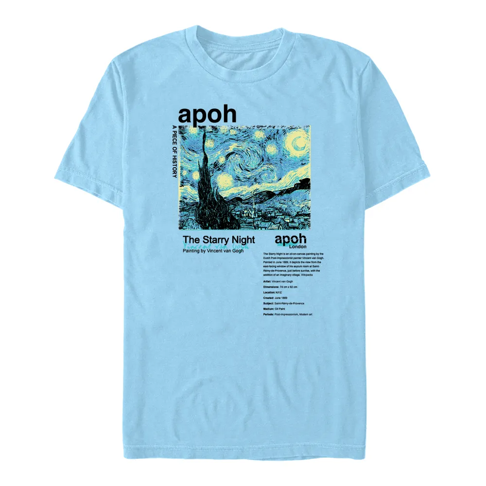 Officially Licensed apoh London - Van Gogh Starry Night Text Unisex Crew neck T-Shirt