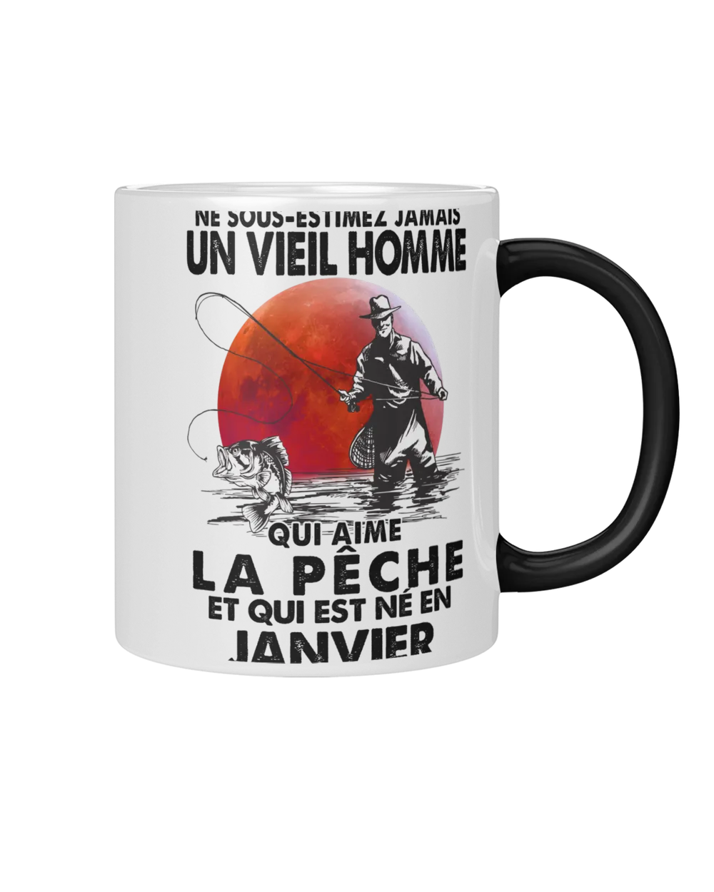 Ne sous-estimez un vieil homme la peche janvier Magic Mug black 11oz