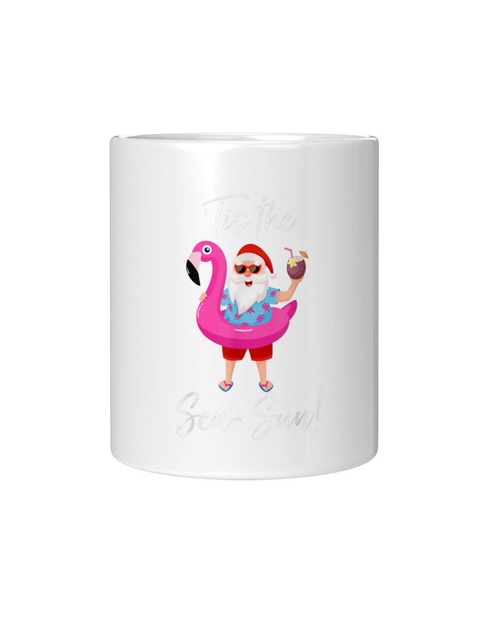 Santa Claus Flamingo Float Tis The Sea sun Christmas In July T shirt