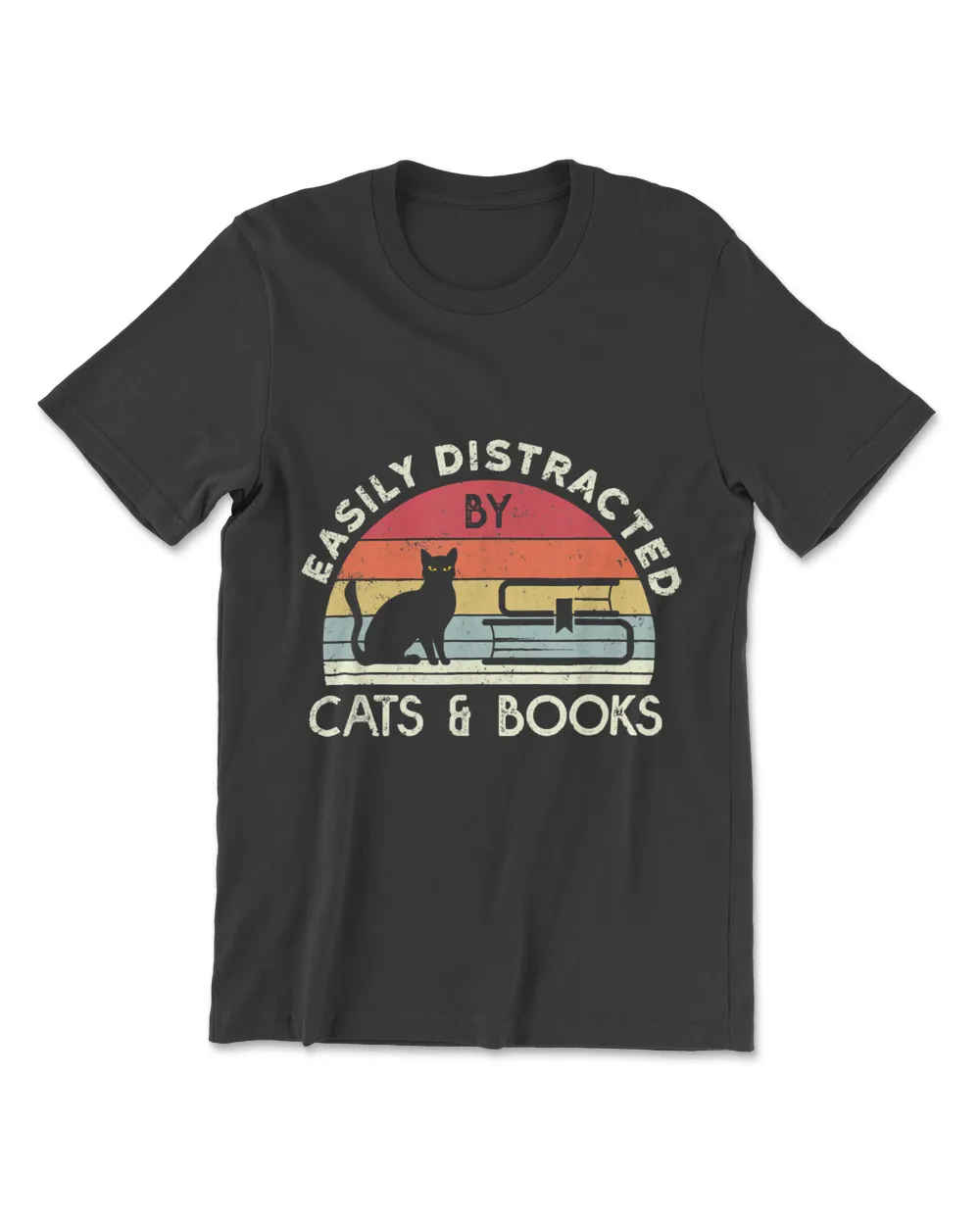 Easily Distracted By Cats And Books Vintage Retro T-Shirt