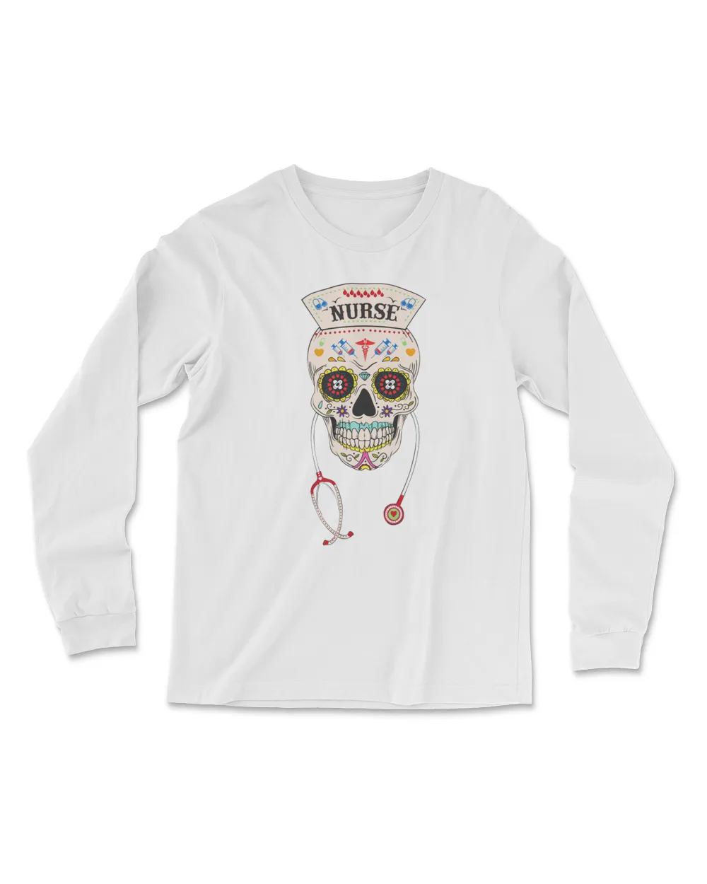 Sugar Skull Nurse Stethoscope Halloween Costume Shirt