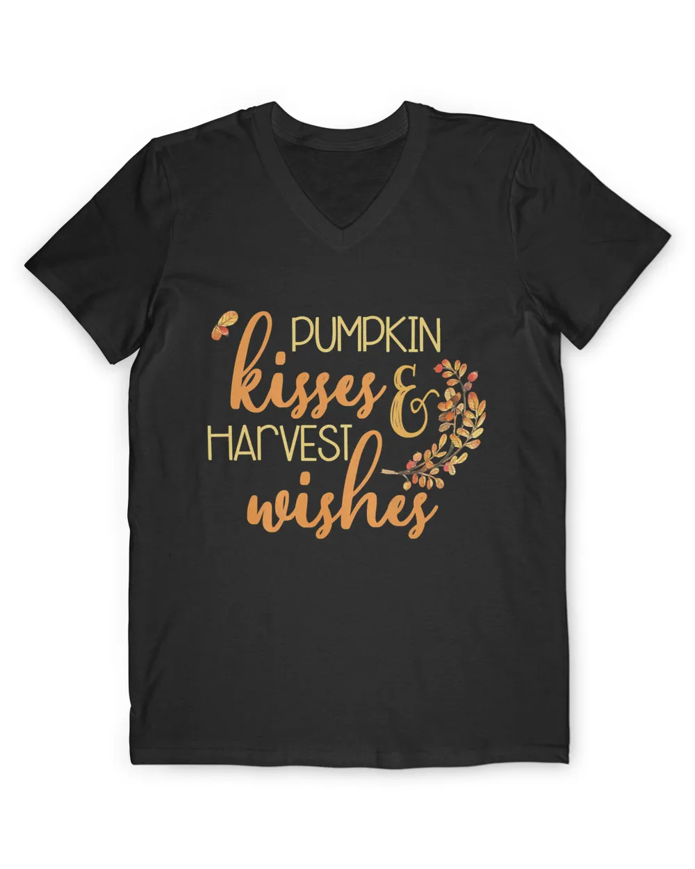 Womens Pumpkin Kisses & Harvest Wishes Cute Love Fall Season Autumn Premium T-Shirt