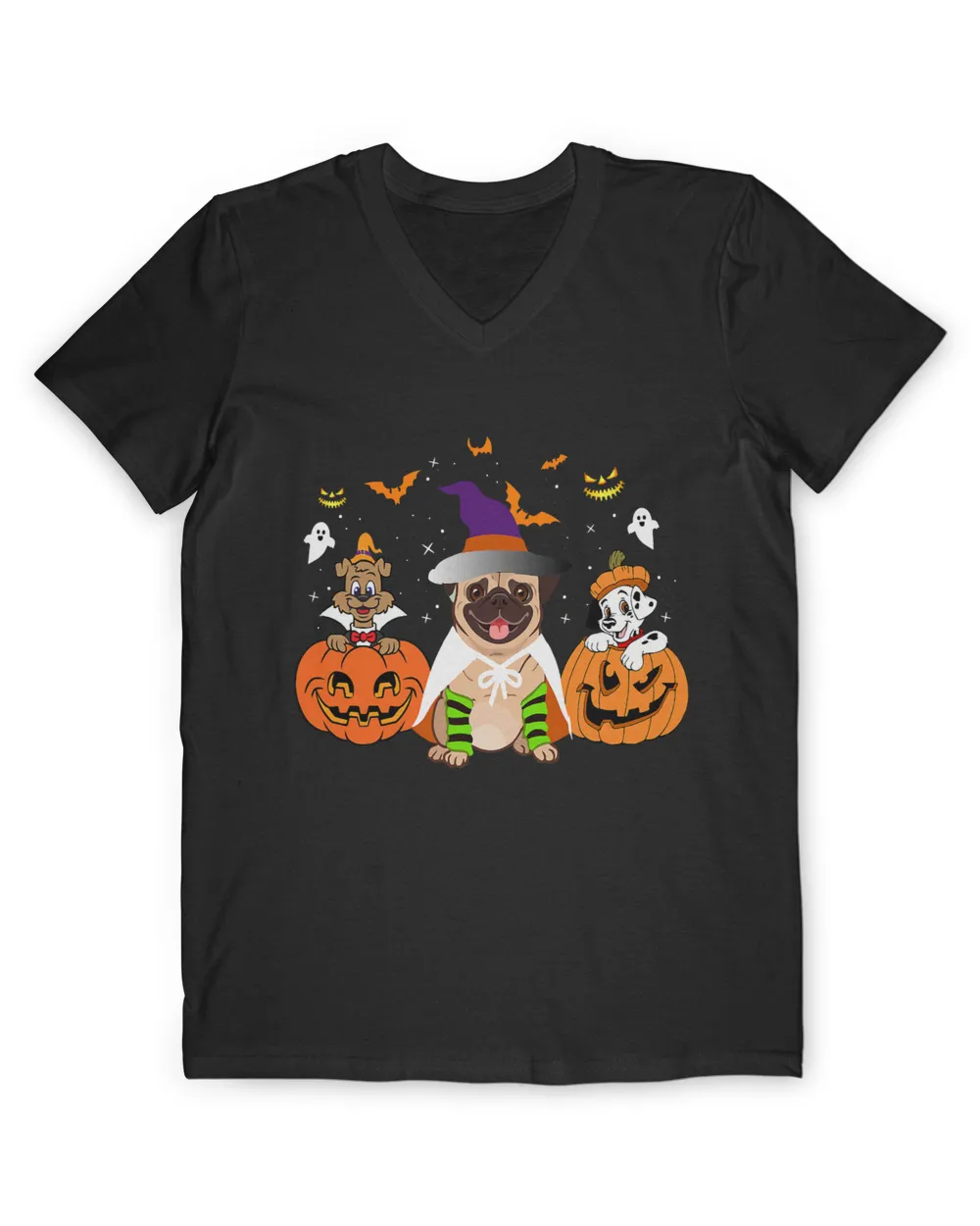 Pug Dogs Costume Witch Halloween Pumpkins Pug Dog Lovers T-Shirt