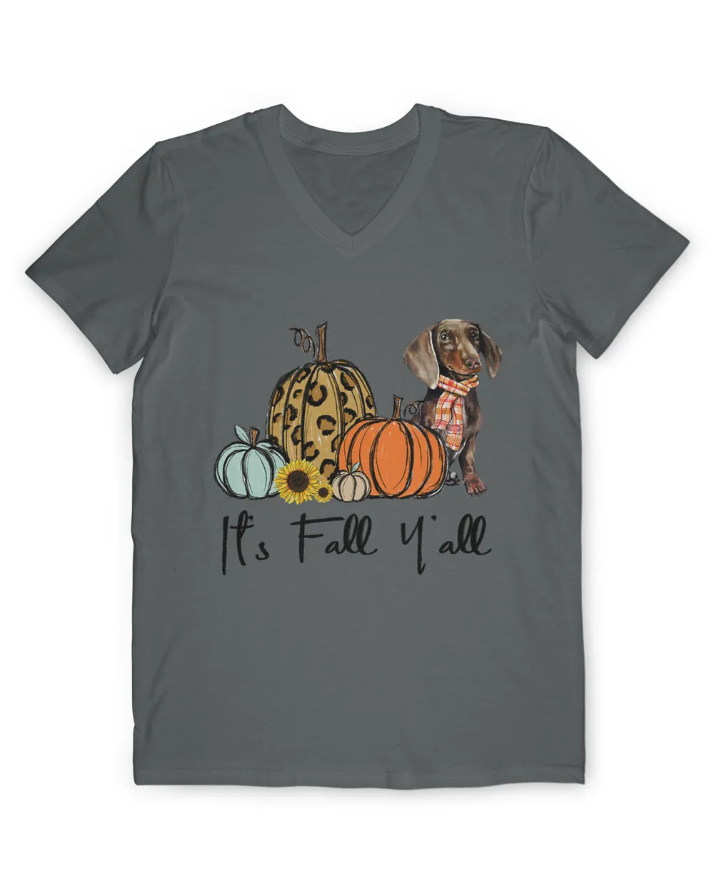 It's Fall Y'all Yellow Dachshund Dog Leopard Pumpkin Falling T-Shirt