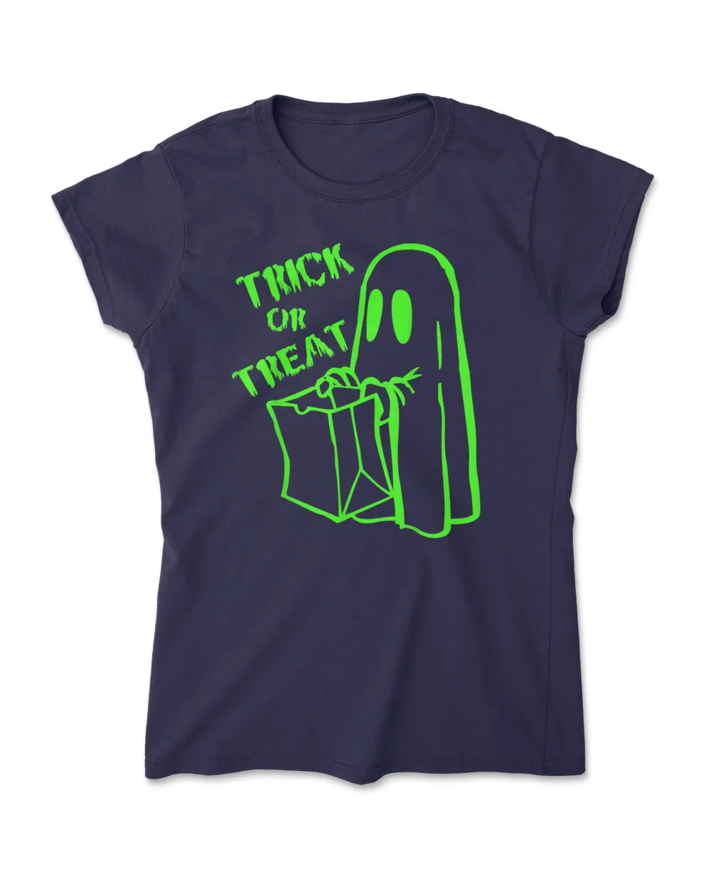 Trick Or Treat Shirt - Halloween Ghost Candy Bag Green T-Shirt