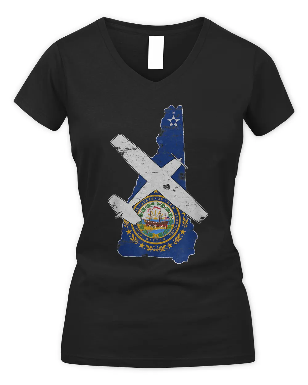 New Hampshire Pilot State Flag C172 Skyhawk Airplane Vintage T-Shirt