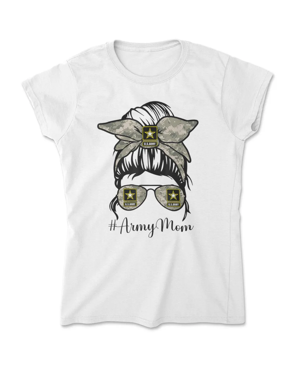 Funny Army Mom Messy Bun Hair Glasses