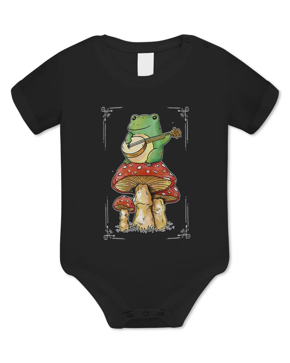 Frogs Cute Cottagecore Aesthetic Frog Playing Banjo on Mushroom45