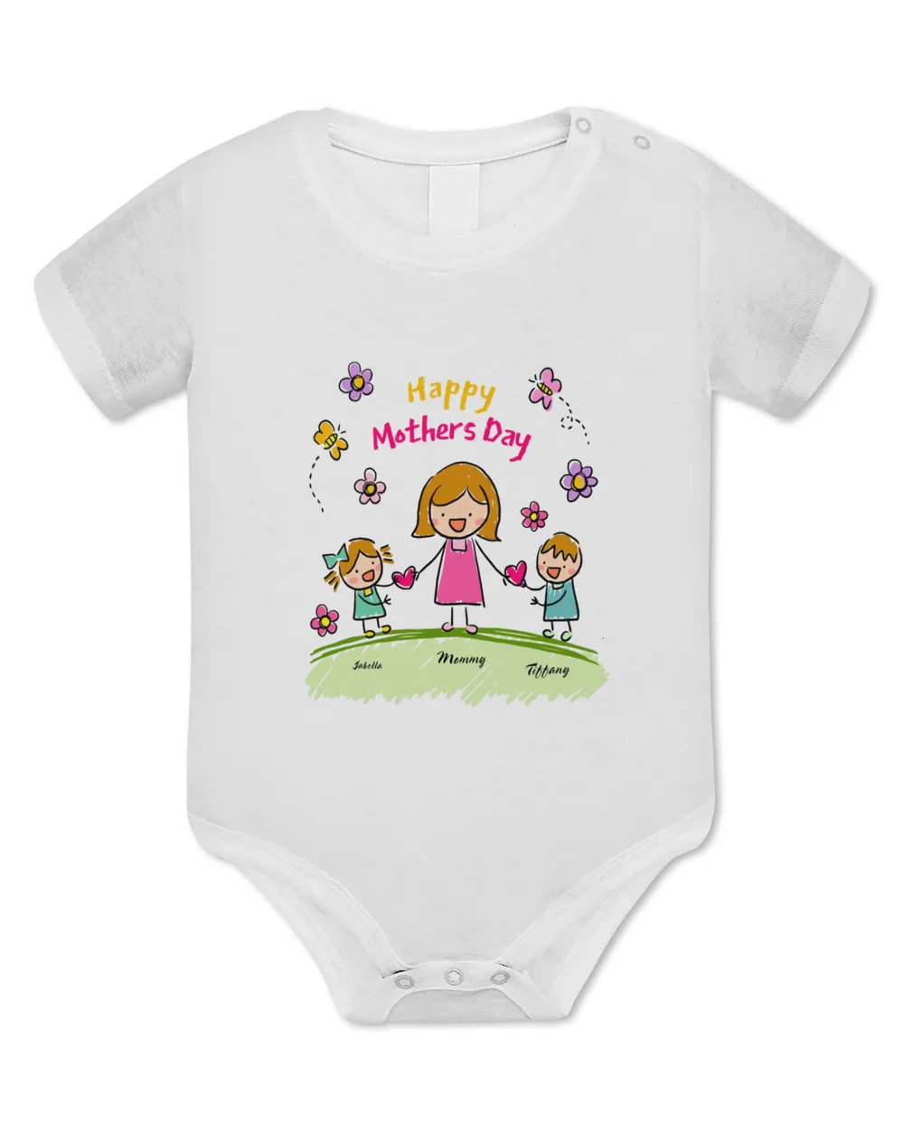 Happy Mother's Day Customize Mother and Daughter Son Baby Bodysuit - EU white 3m