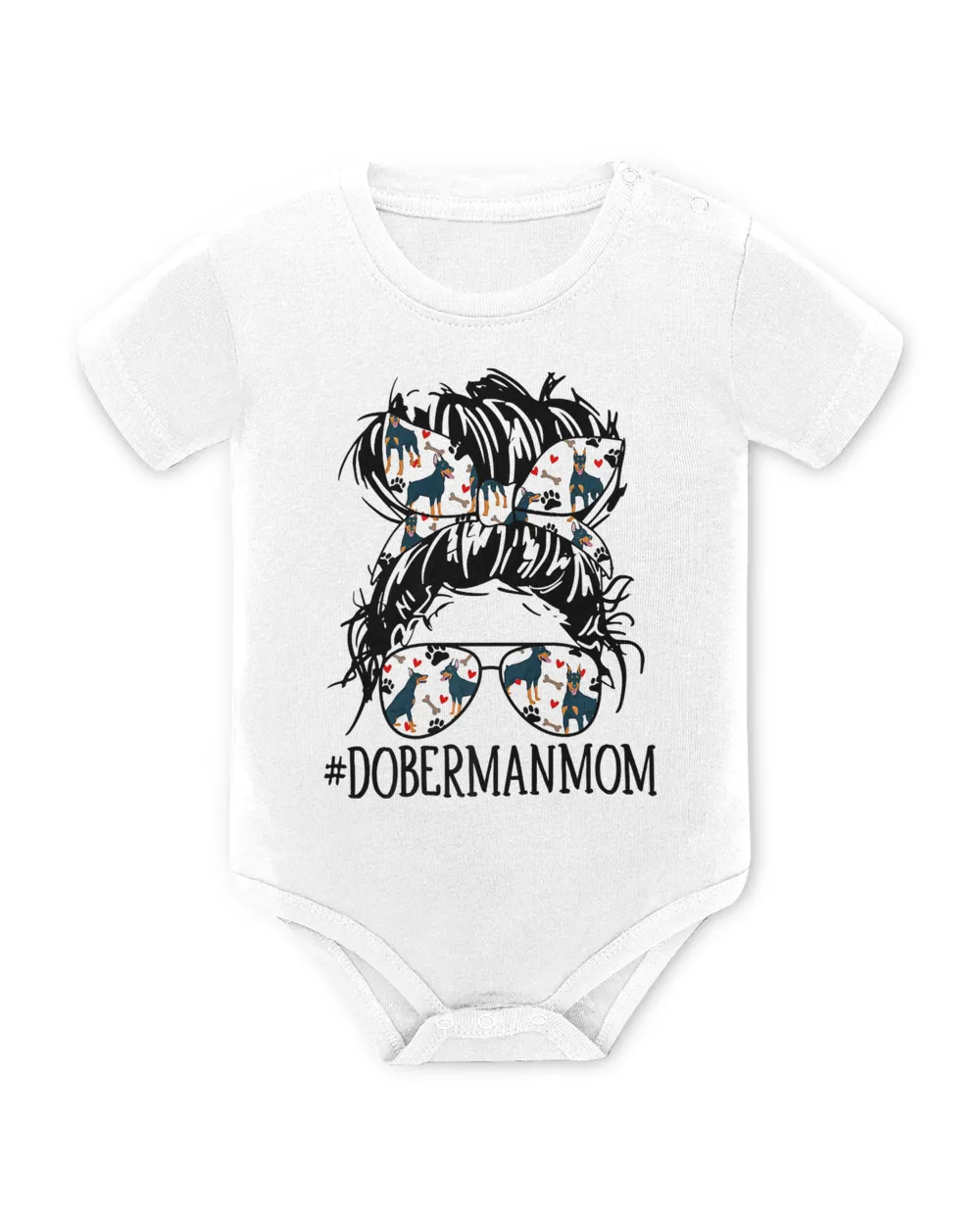 Women's Messy Bun Mom, Doberman Mom Sunglasses Funny Dog T-Shirt