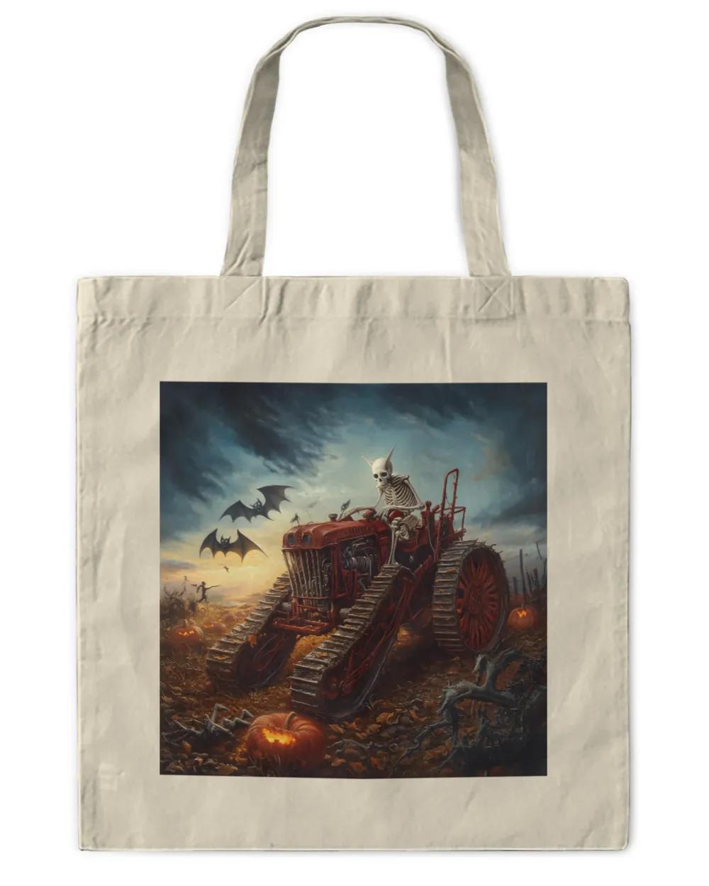 skeleton driving Seeder machine, agriculture,halloween art