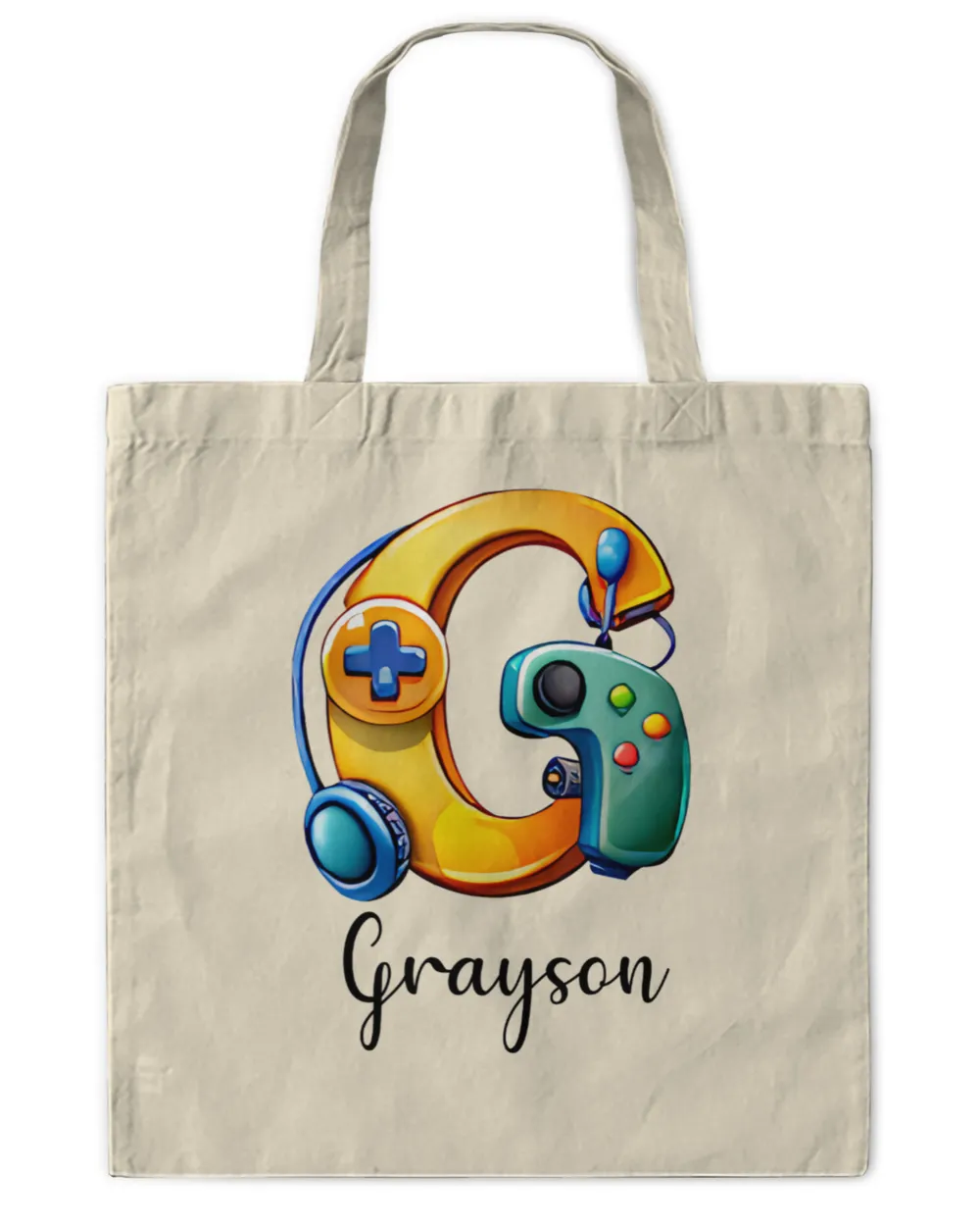Gamer Letters Alphabet Numbers Bundle Joystick and Earphones, Custom Name Tote Bags, Personalized Gift - CLG221104