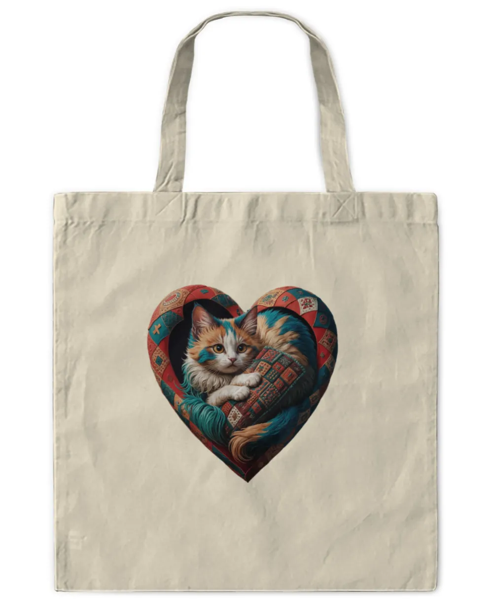 Cat Hugging Heart Patchwork Cat Lover Owner Valentines Day Long Sleeve