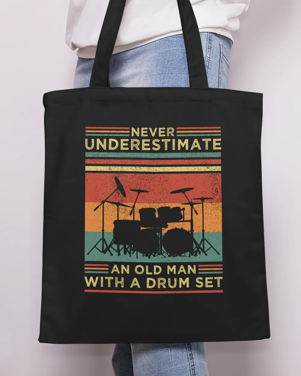 Never Underestimate an old man with a drum set Tote Bag - Printed in the EU black onesize