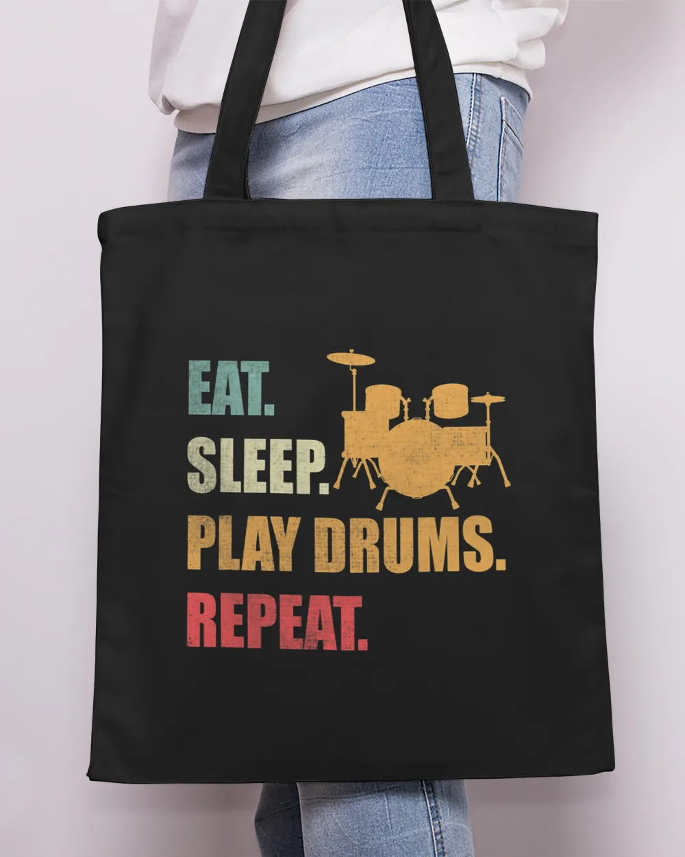Drums Drummer Eat Sleep Play Drums Repeat Funny Drumming Lover Drum Player Drums Tote Bag - Printed in the EU black onesize