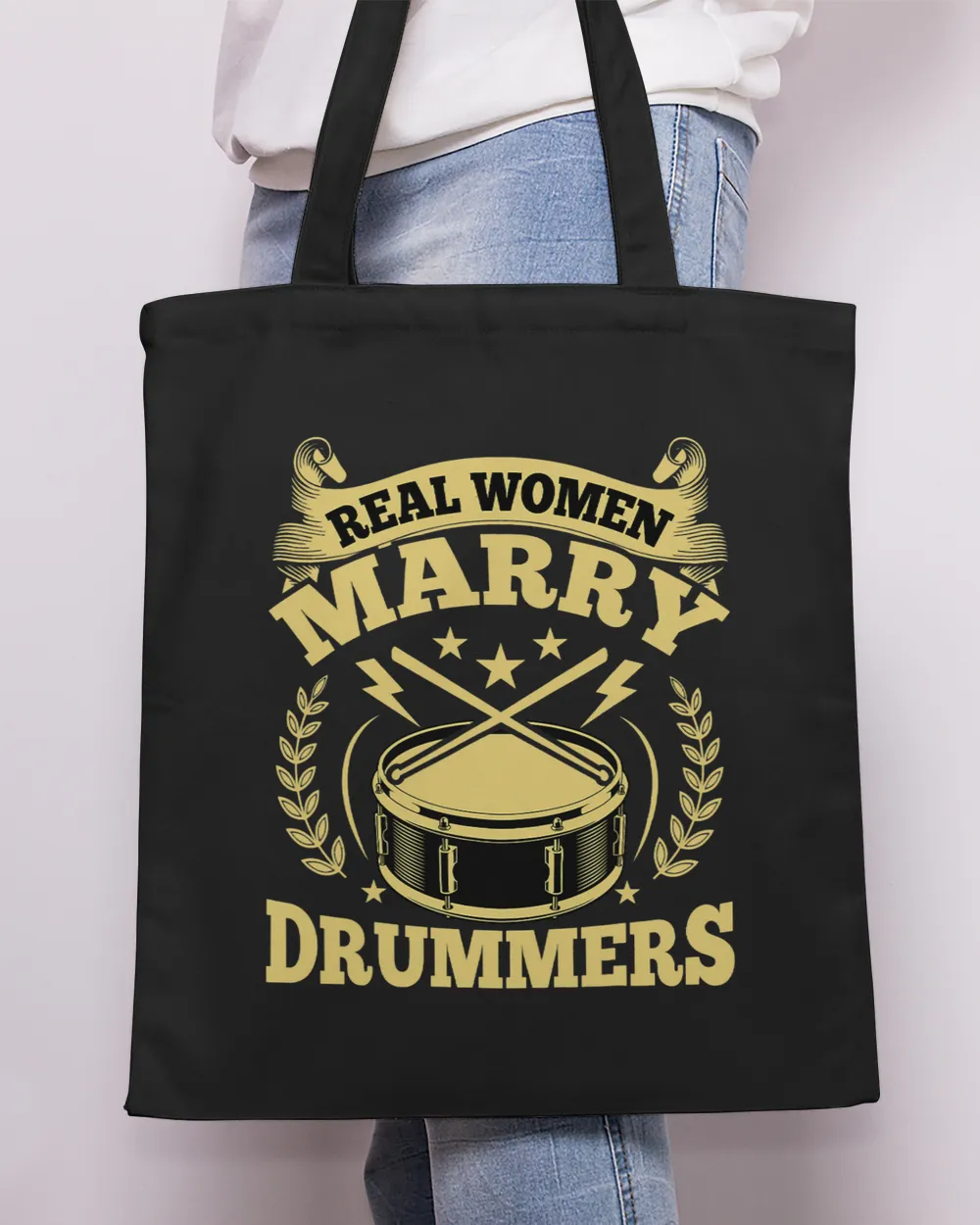 Drums Drummer Wife Real Women Marry Drummers Drums Lover Women Drums Tote Bag - Printed in the EU black onesize