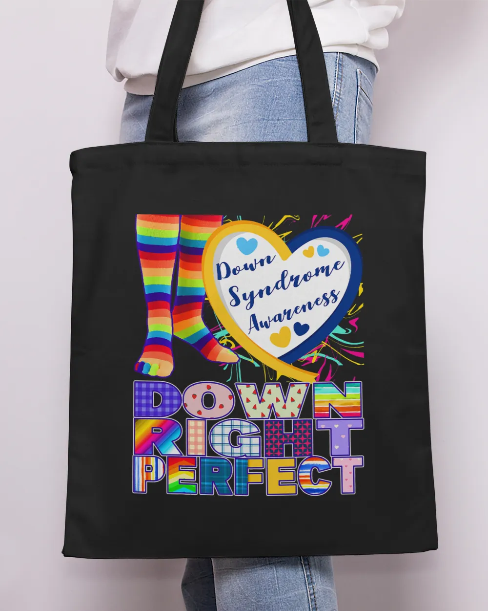 Down Syndrome World Down Syndrome Awareness Day Shirt Rock Your Socks T21 Tote Bag - Printed in the EU black onesize