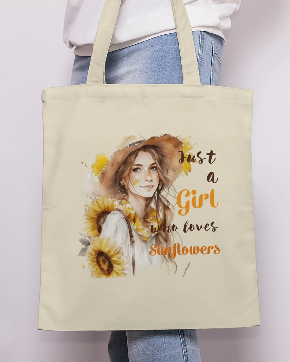 Personalized Tote Bags- Just a Girl  Who Loves Sunflowers Tote Bag - Printed in the EU natural onesize