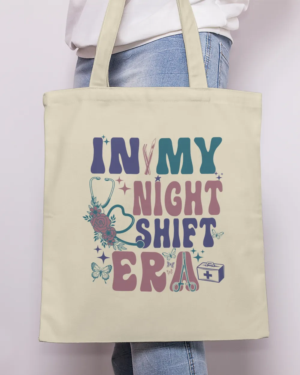In My Night Shift Era Shirt, Night Shift Nurse Shirt, New Nurse Gift, RN Nurse Shirt, Nurse Life Shirt, Cute Nurse Shirt, Gift For Nurse Tote Bag - Printed in the EU natural onesize