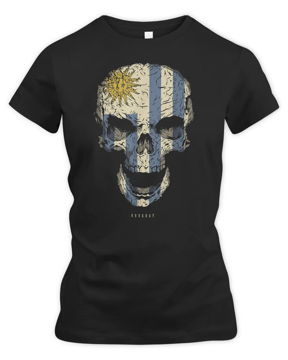 skull with uruguay flag skeleton uruguayan roots t-shirt