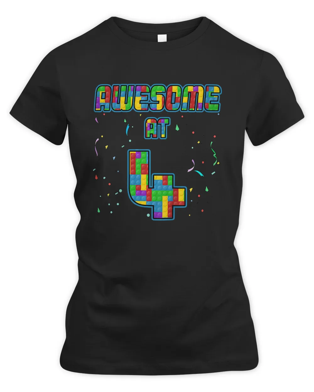 Kids 4 Years Old Birthday Gift I Age 4 Build Blocks Bricks Theme T-Shirt