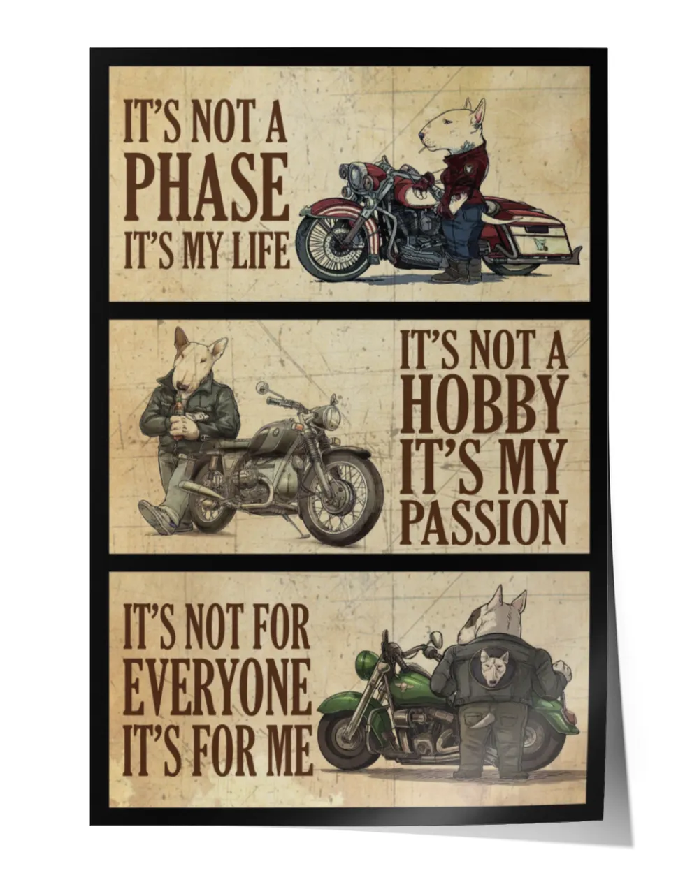 home decor wall posters Bull Terrier Motorcycle It's My Life vertical poster ideal gift