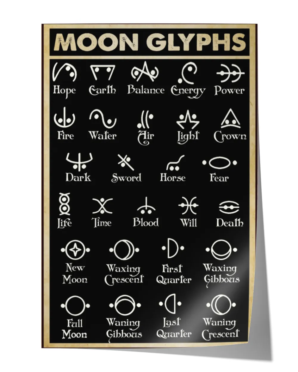 Retro Moon Glyphs Poster, Moon Lovers Gift Poster, Vintage Poster, Poster Print, Moon Knight Poster