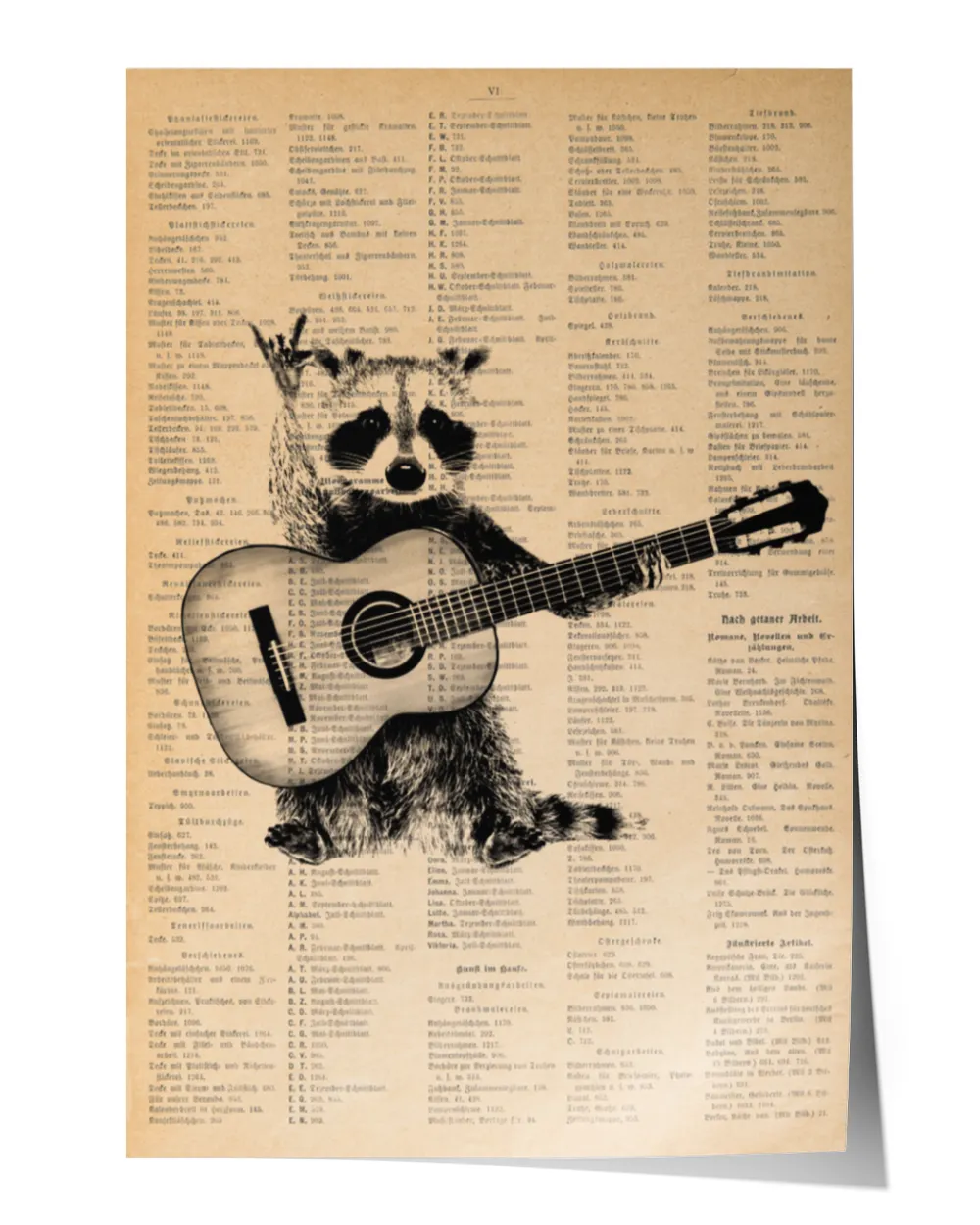 Raccoon Playing Guitar Guitar Player Cat Vintage