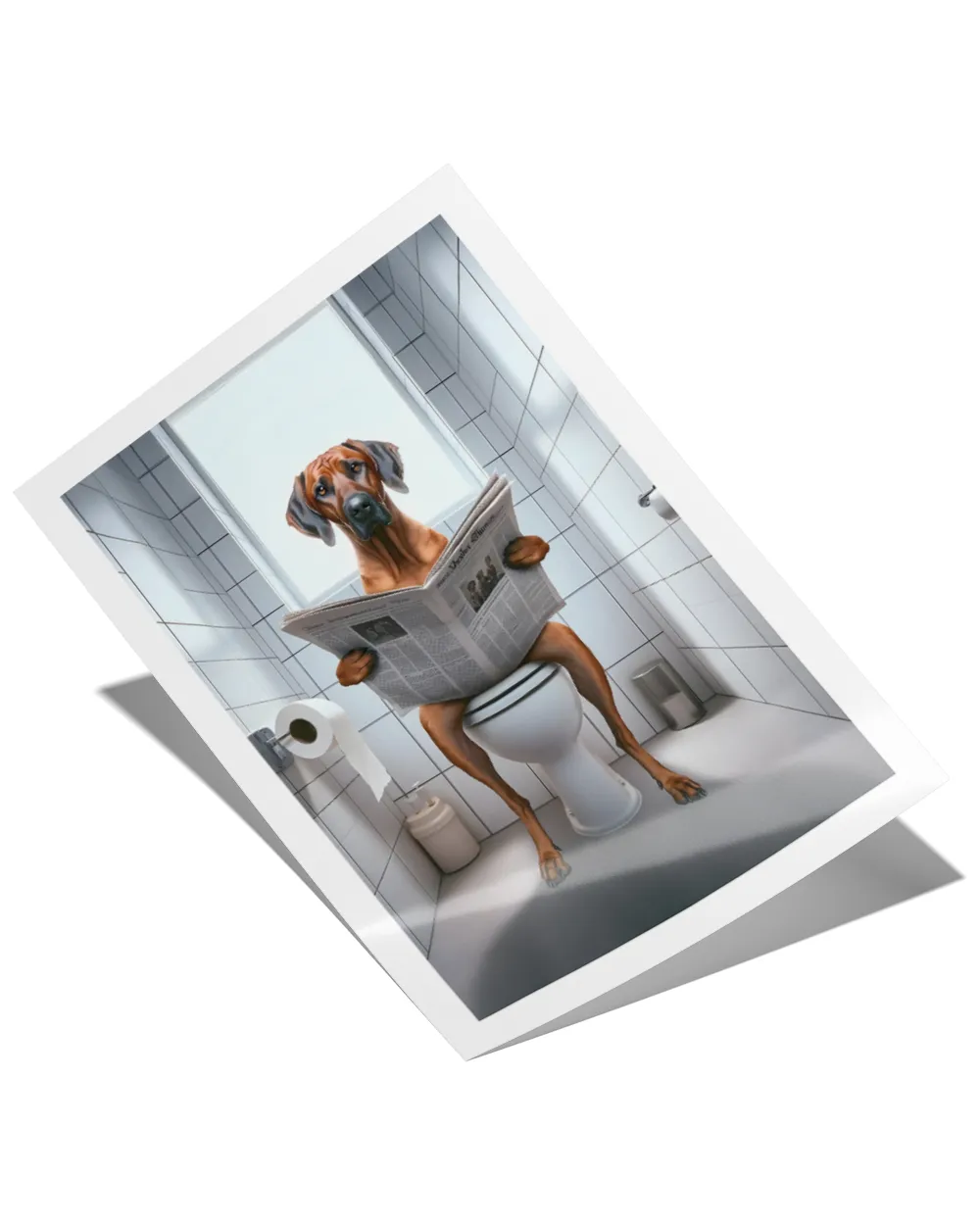 Rhodesian Ridgeback Reading Newspaper On The Toilet Art Print