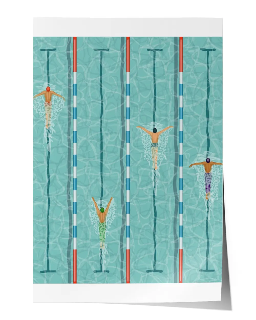 swimmers in swimming pool poster Satin Portrait Poster (12x18in) white 12x18in