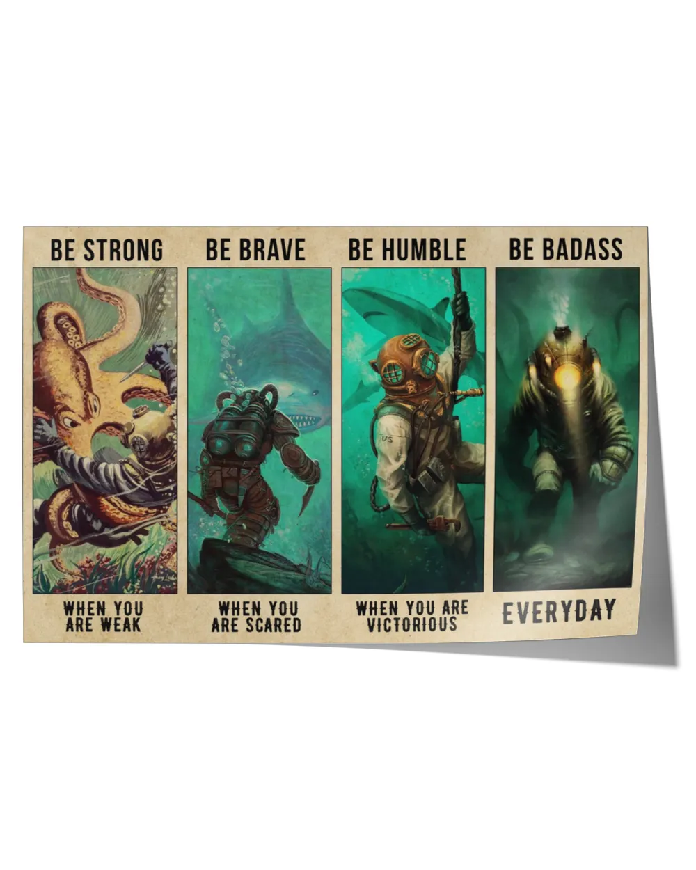 diver be strong badass home decor wall horizontal poster ideal gift