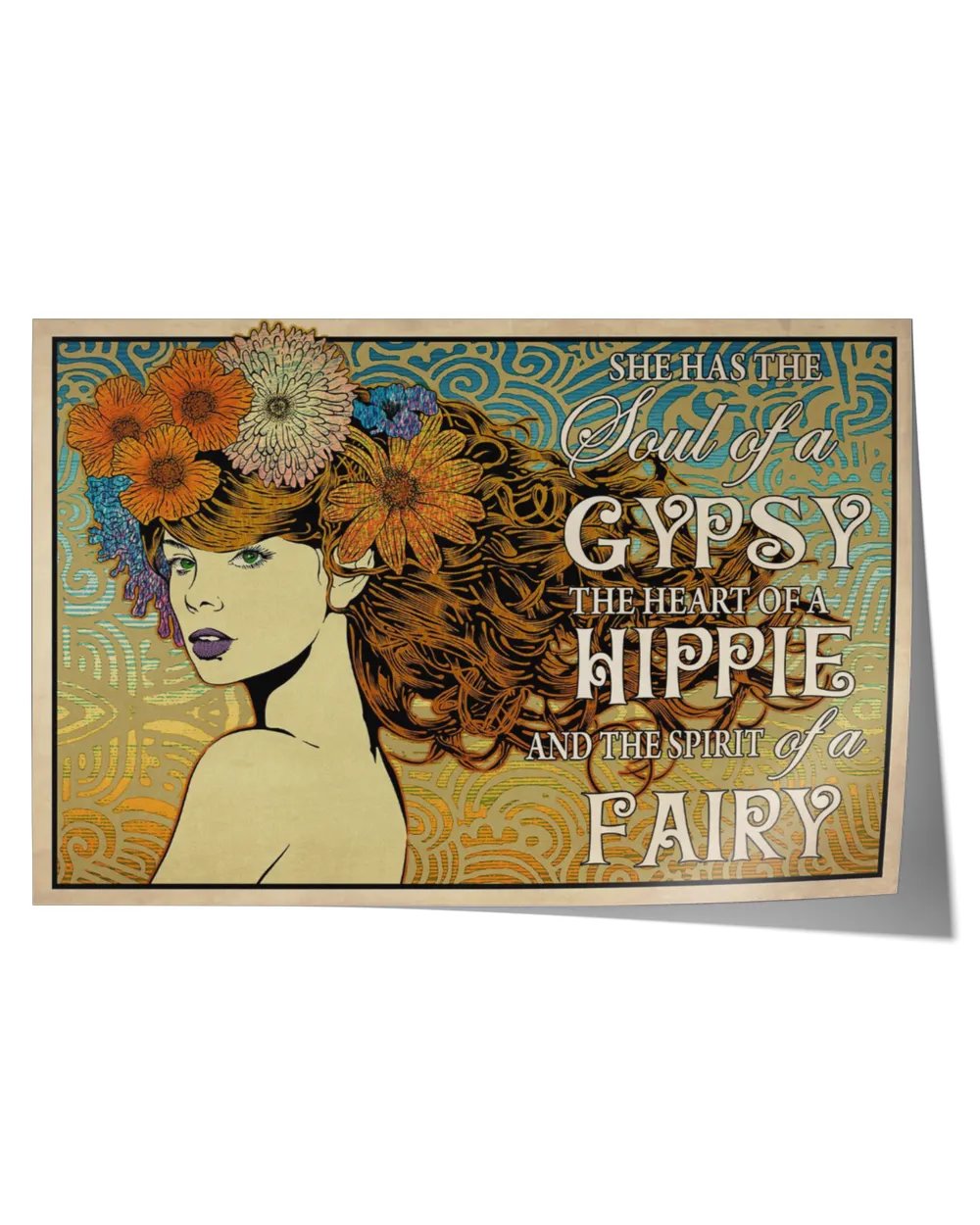 hippie girl spirit of a fairy home decor wall horizontal poster ideal gift