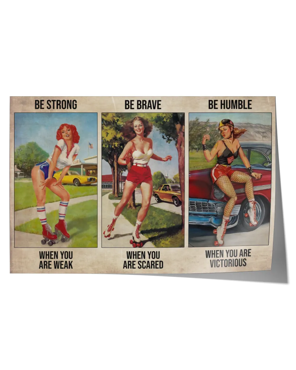 home decor wall posters roller skating girl be strong horizontal poster ideal gift