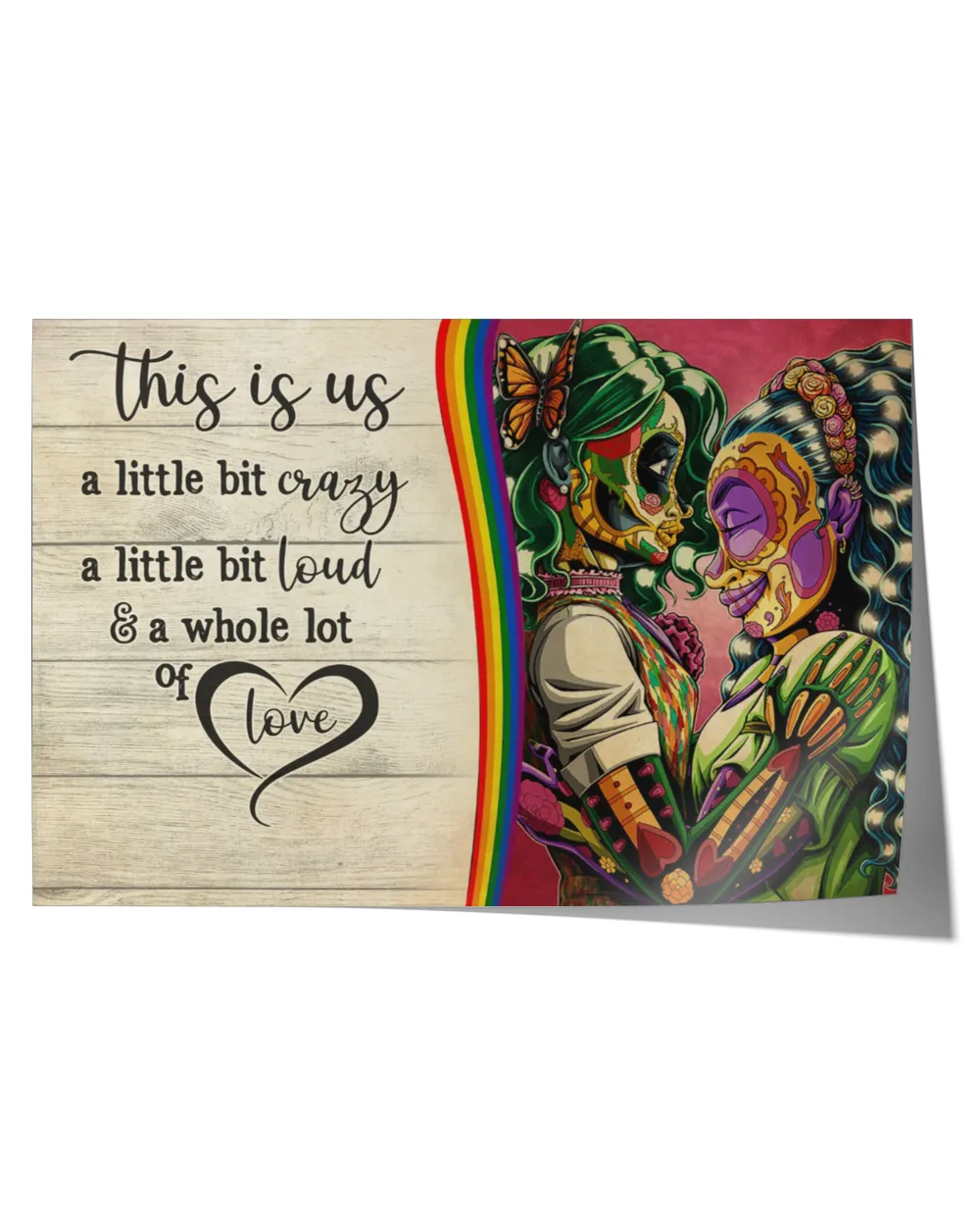 lesbian sugar skull couple  home decor wall horizontal poster ideal gift