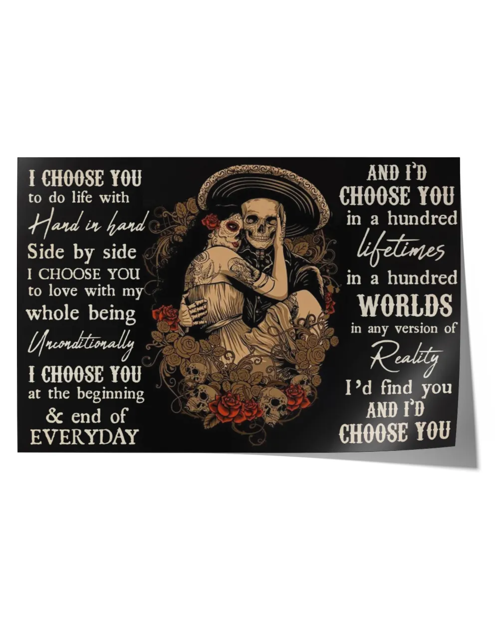 mexican skull couple i choose you  home decor wall horizontal poster ideal gift