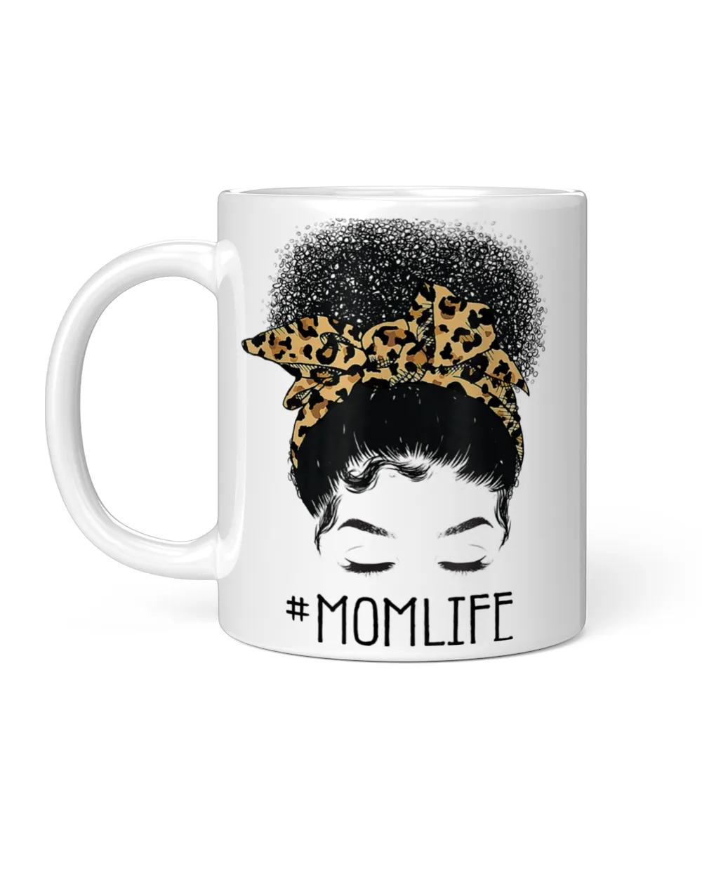 Afro Mom Life Messy Bun Leopard Funny Black Mom Mother's Day T-Shirt