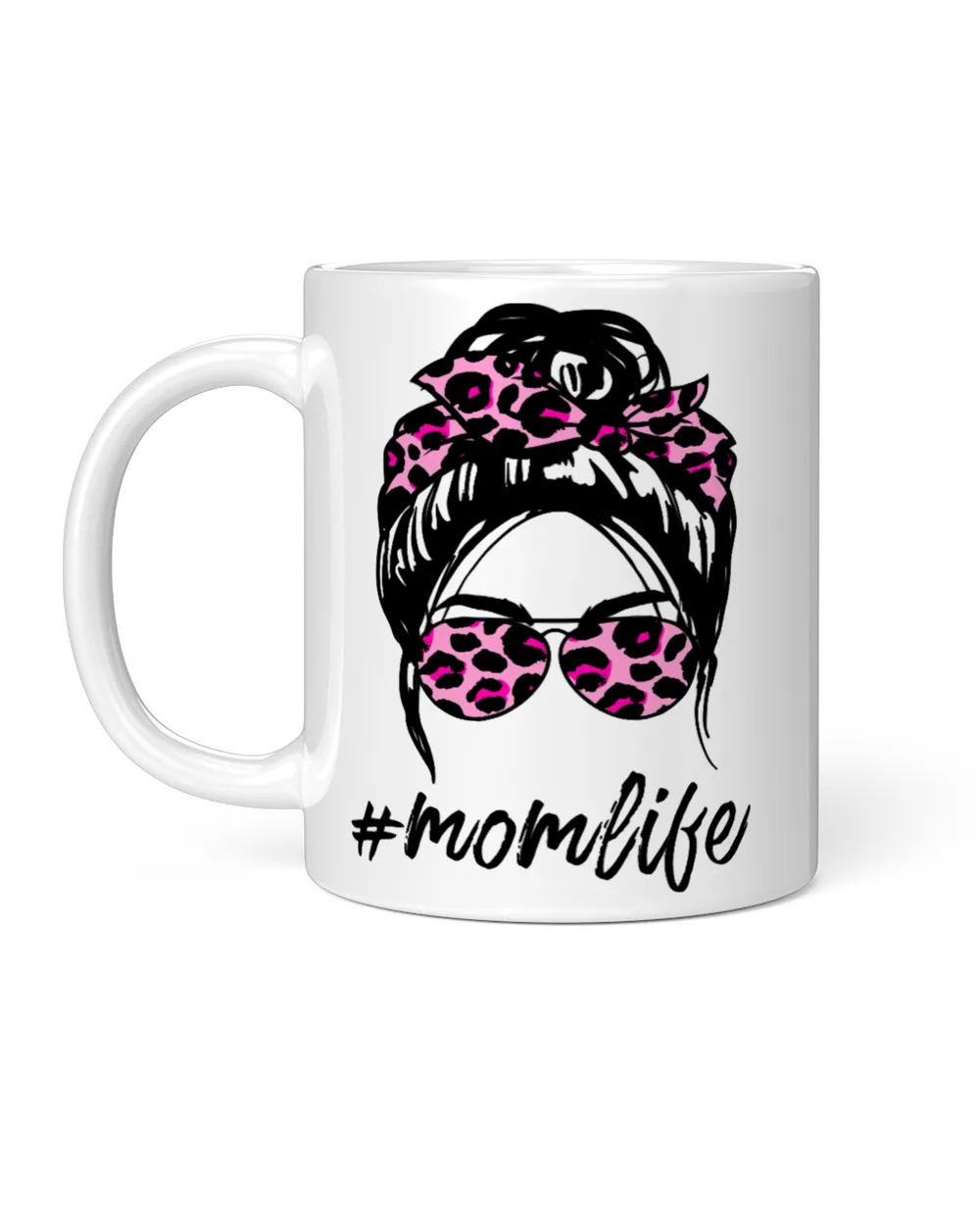 Mom Life Messy Hair Bun pink Leopard Print Women Mothers Day Pullover Hoodie