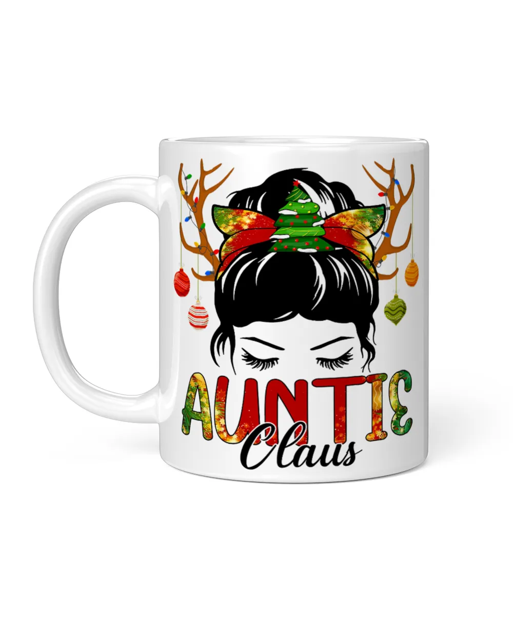 Auntie Claus Messy Bun Wink Eyes Christmas Decorations T-Shirt