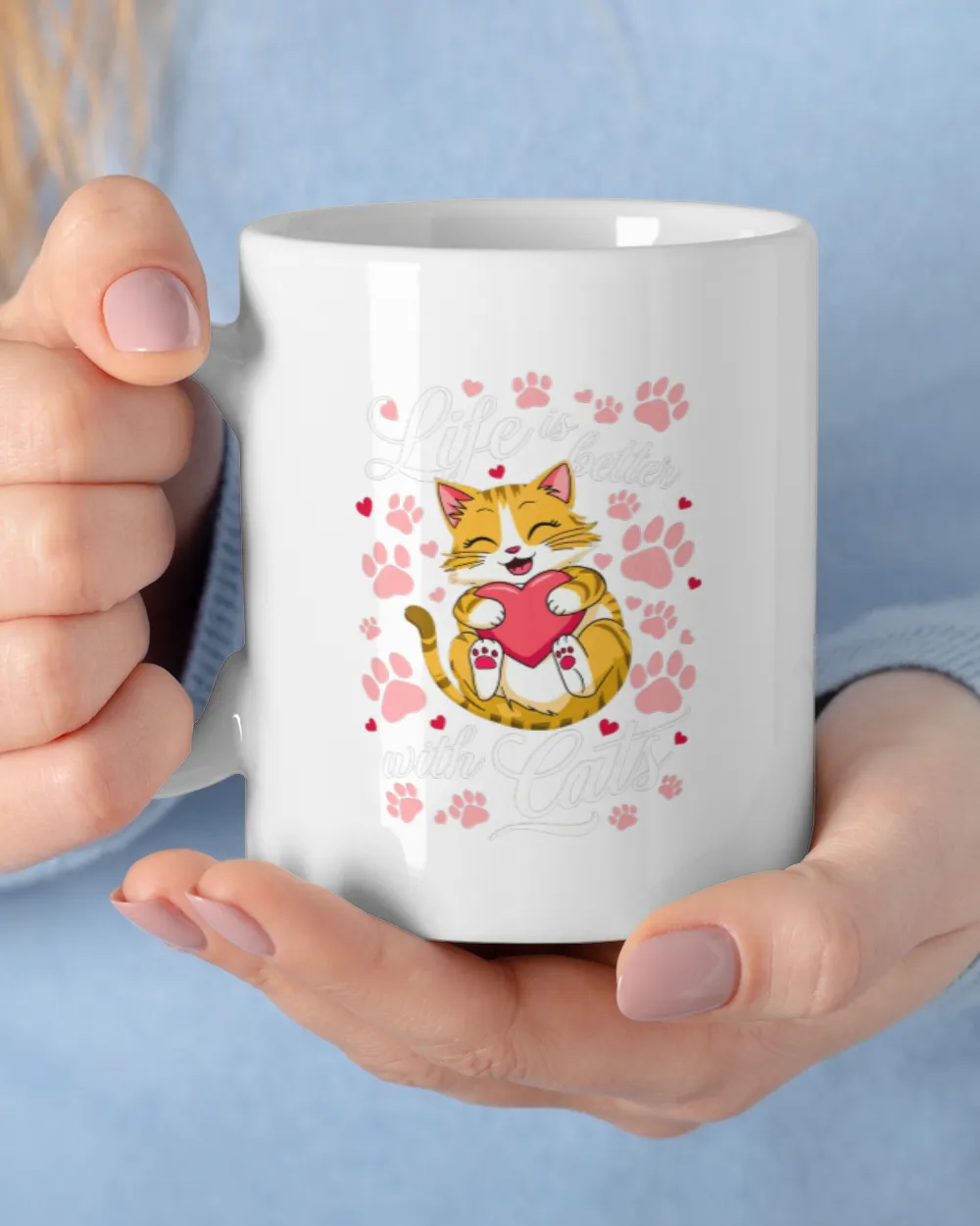 Womens Valentine's Cat Lover Life Is Better With Cats Kitten Long Sleeve