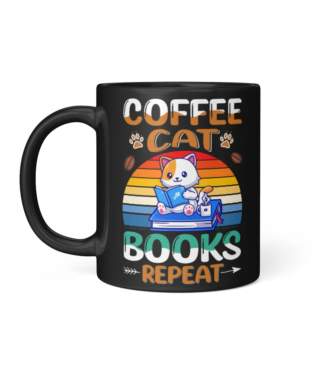Coffee Cat Book Repeat Black Mug 11oz black 11oz