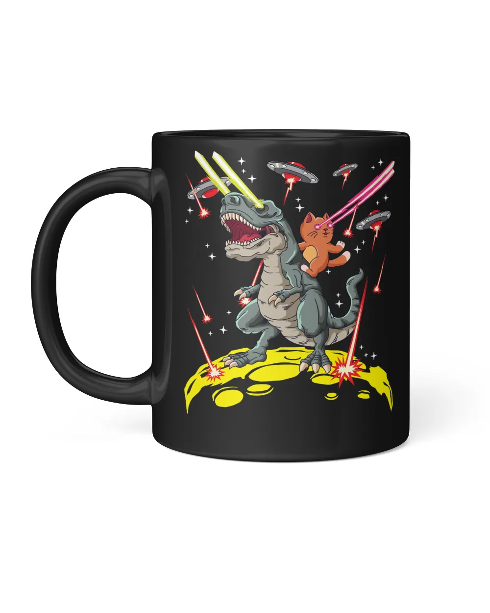 Dinosaur Space Cat Riding TRex Laser Eyes Alien Invasion Dino